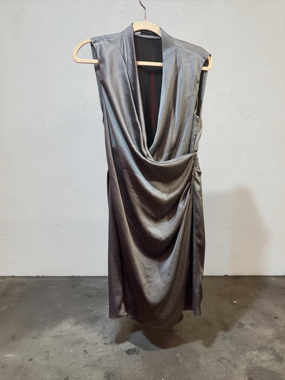AllSaints Sala Japanese cloth draped ruched gray cocktail dress US8